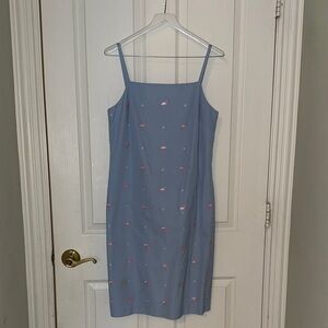 Brooks Brothers Light Blue Slip Dress with Pink Embroidery